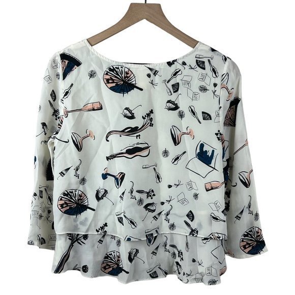 Maeve Anthropologie Womens On The Town Violin‎ Tiered Silk Blouse Size 4 - Picture 3 of 5